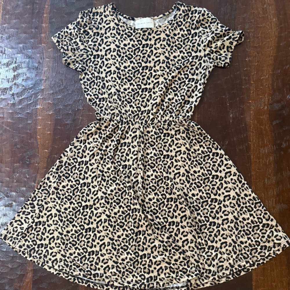French Grey Animal Print Mini Dress Size Small